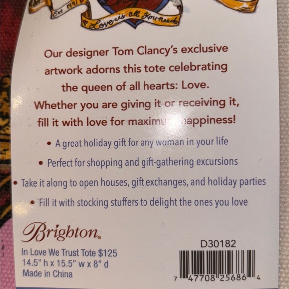 Brighton Retired 2019 "In Love We Trust" Canvas Tote Bag - Picture 8 of 8